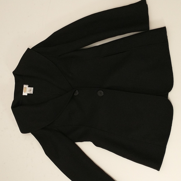 Black Wool Lightweight Jacket Wide Collar Pockets Classy Classic 6P Quality EUC - Picture 11 of 12